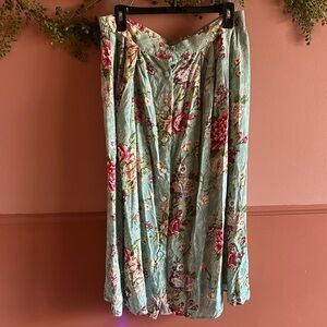 Kathie Lee Collection Floral A-Line Skirt in Green and Pink